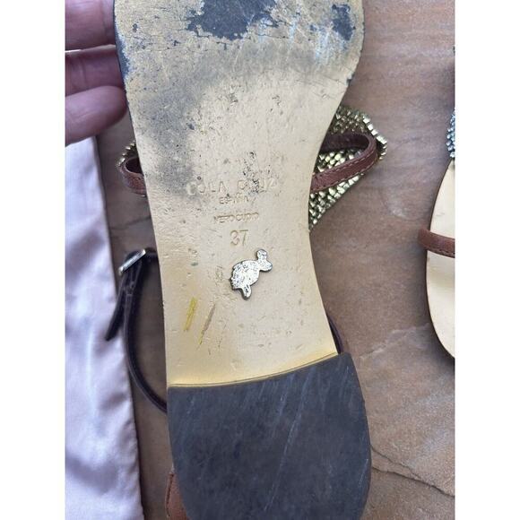 Lola Cruz Leather Crystal Embellishments T-Strap Sandals - 6.5 37 EU KB - Picture 3 of 5